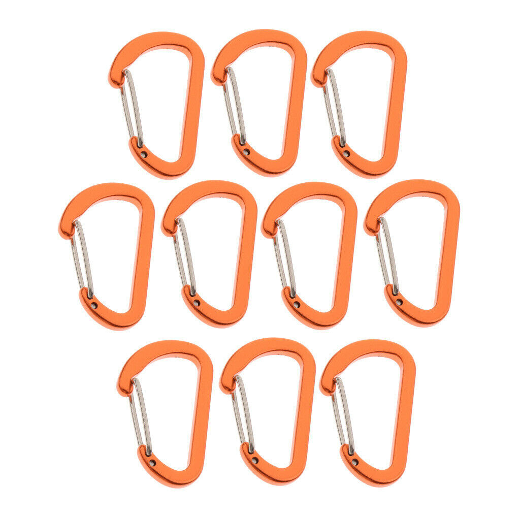 10Pcs Aluminum Alloy Carabiner Outdoor D Shape Quickdraw Sandblasted orange