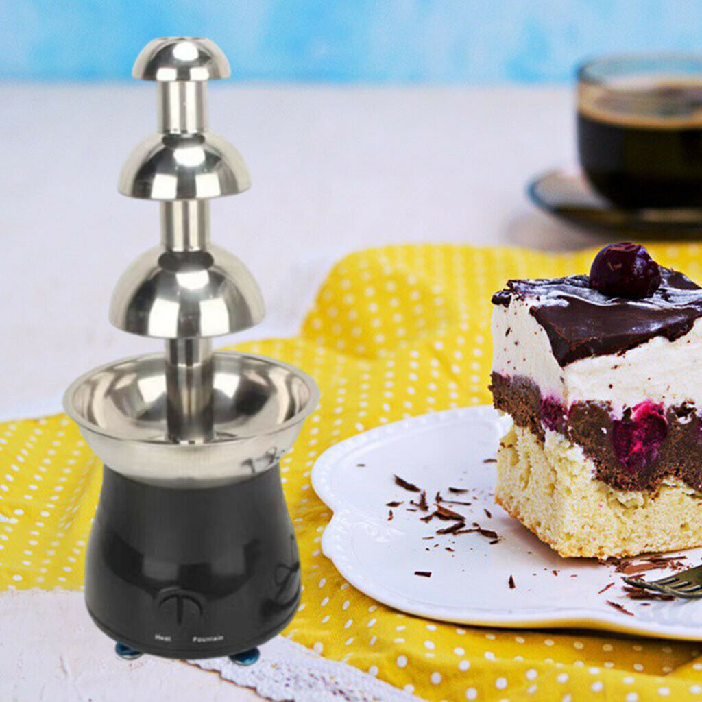 Stainless 4 Tiers Chocolate Fondue Fountain Machine Small For Party Plug-US