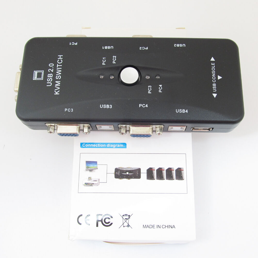 1pc KVM Switch Box 4 Port USB 2.0 SVGA VGA Keyboard Control Up to 4 Computers