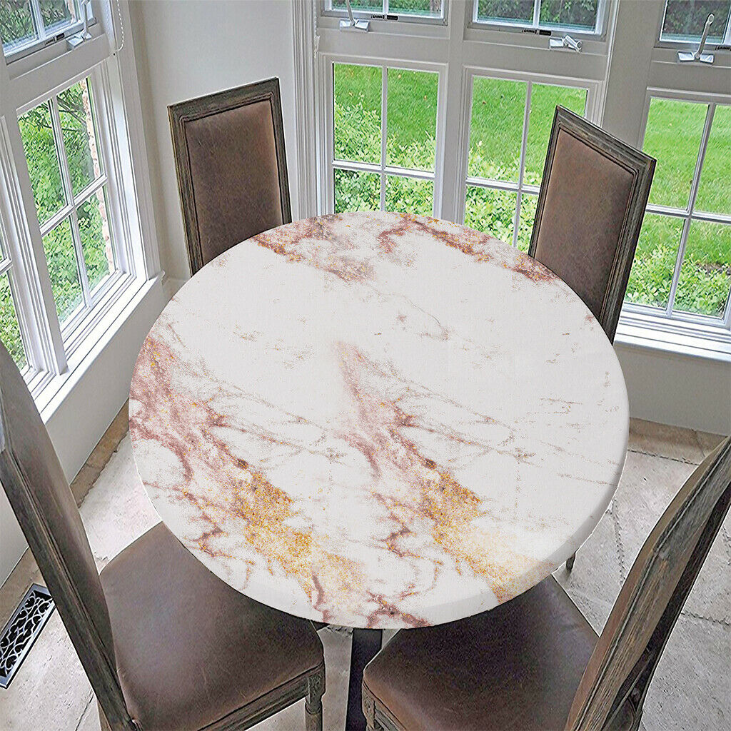 2  pcs Modern Marble Pattern Table Cloth Large Round Elastic Edge Fitted Vinyl