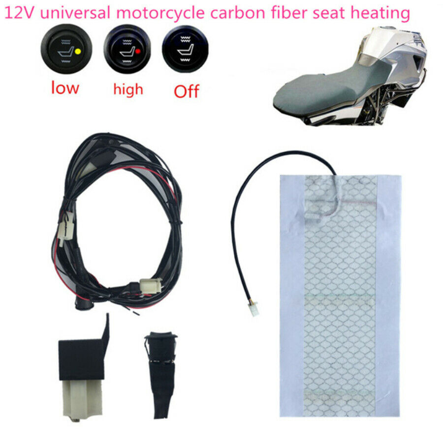 12V Motorcycle ATV Bike Carbon Fiber Seat Heater Warmer Kit Heated Pad Universal