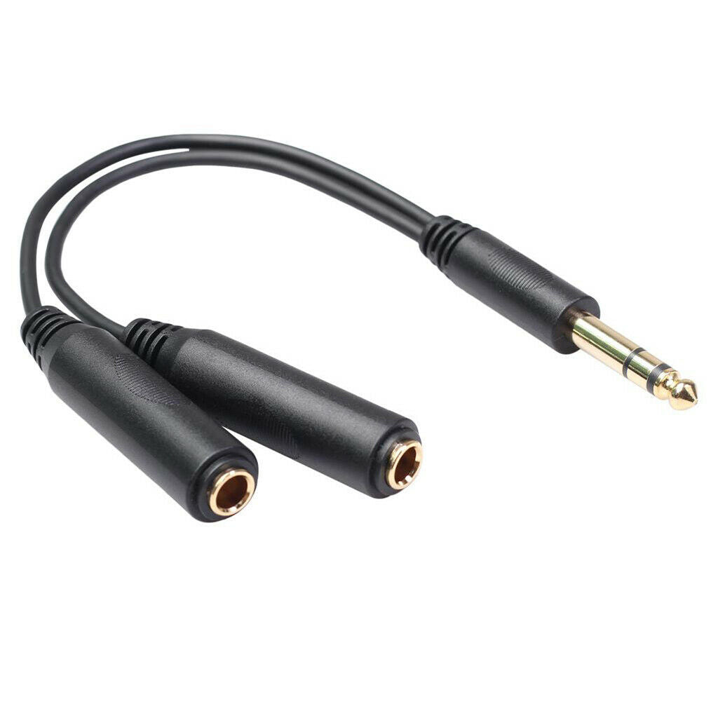 8 Inch 6.35 1/4" Male Plug to 2x Female Y Splitter Audio Adapter Cable