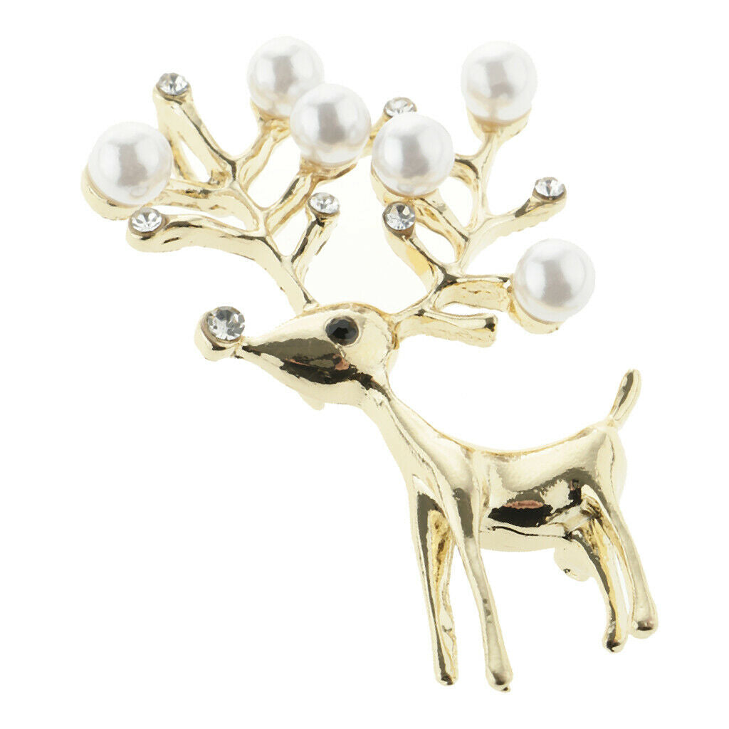 Charm Artificial Pearls Crystal Rhinestone Brooch Pin Jewelry Gift Deer