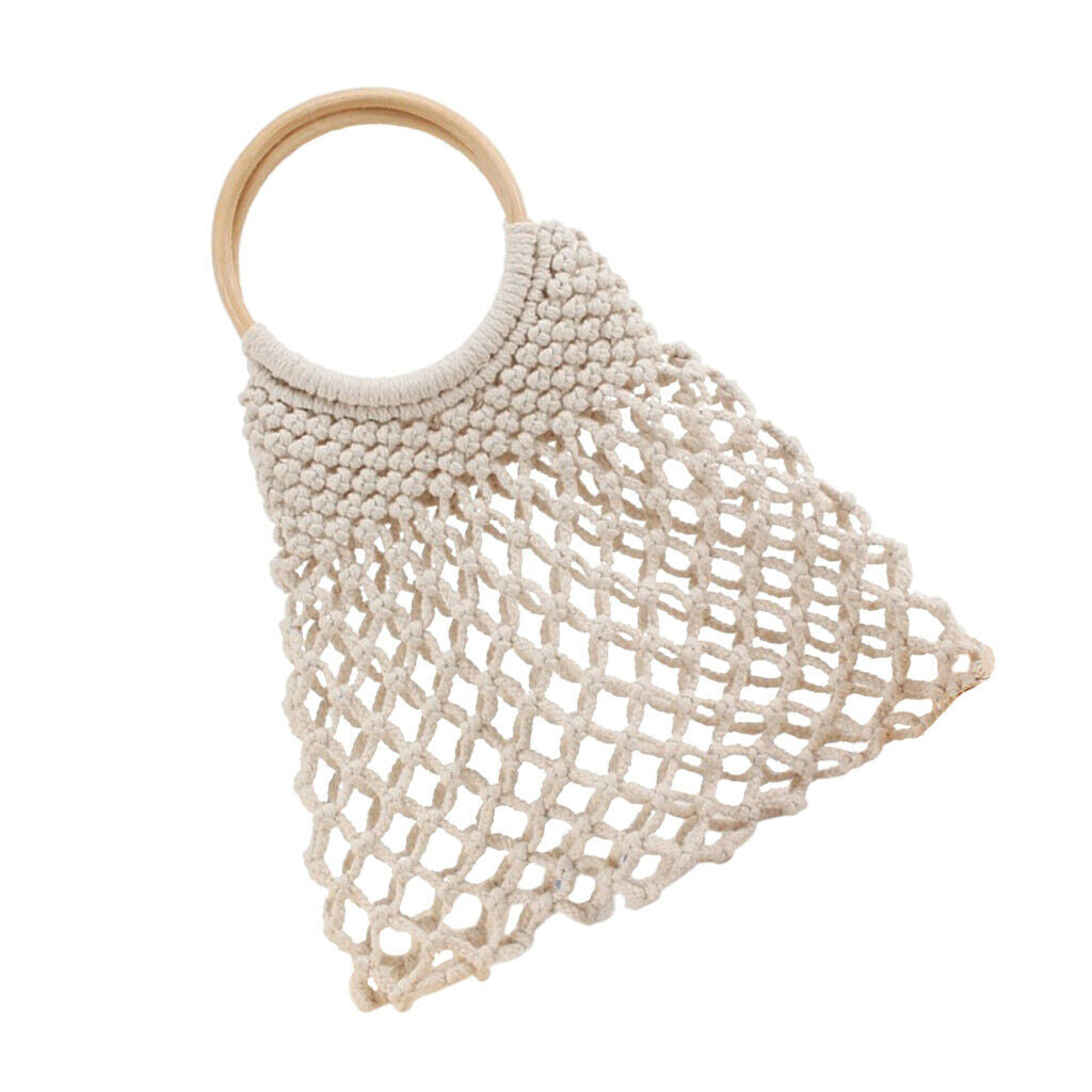 Women Crochet Handbag Top-handle Bag Purse Tote Summer Large Bag White