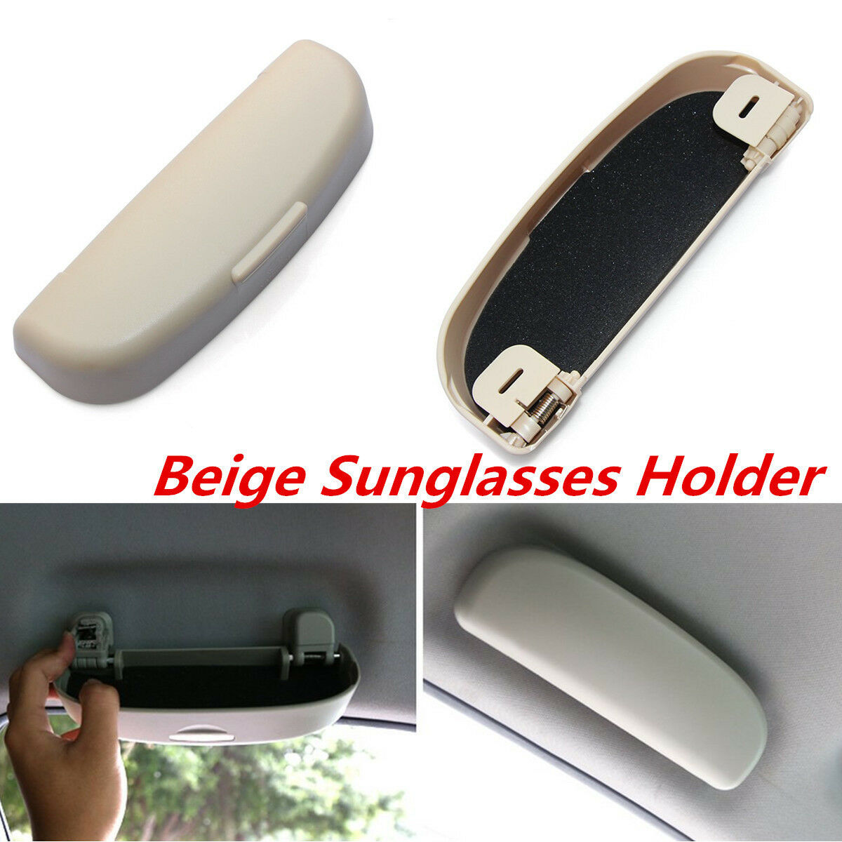 Auto Car Interior Sunglasses Sun Glasses Storage Box Eyeglass Case Holder Beige
