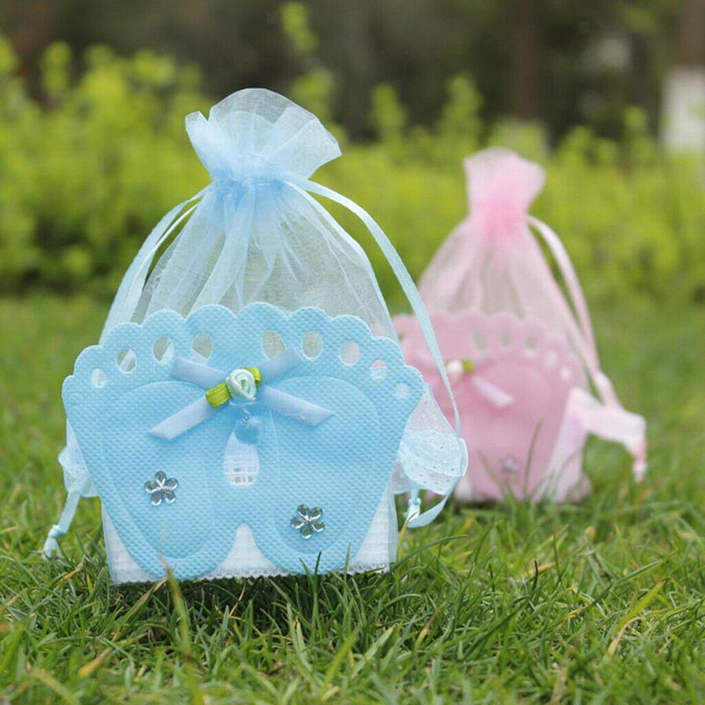 24 Pieces Baby Footprint Gift Box Girl Boy Baby Shower Candy Bags Pink+Blue