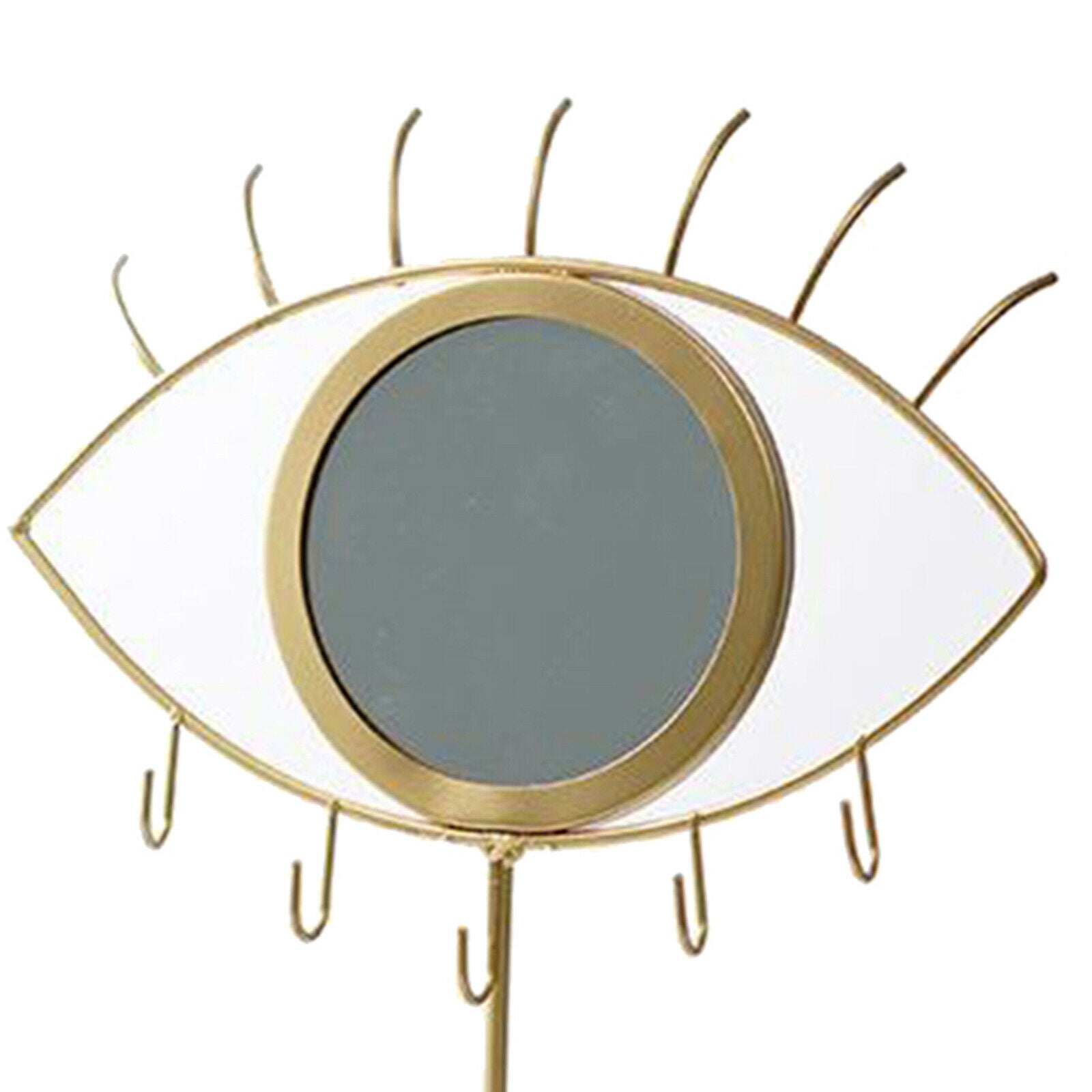 Eye Shaped Vanity Makeup Cosmetic Mirror Tabletop with Jewelry Hook for Earring