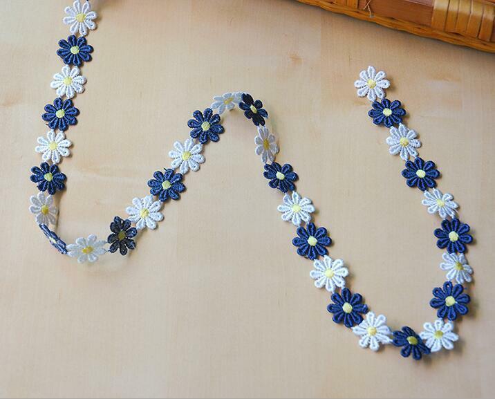 5 Yards Blue Flower shape Embroidered lace Trim Appliques Sewing craft 2.5cm