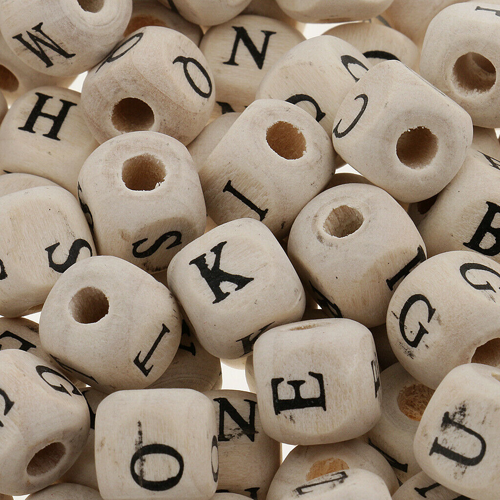 200x Assorted Wooden Alphabet Letters Cube Beads for Handmade DIY Craft 10mm