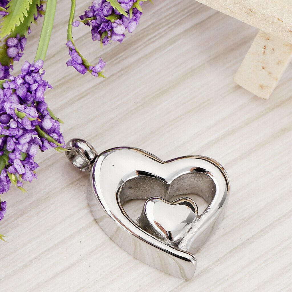 Stainless Steel Urn Pendant Double Heart Openable Ashes Container Fashion