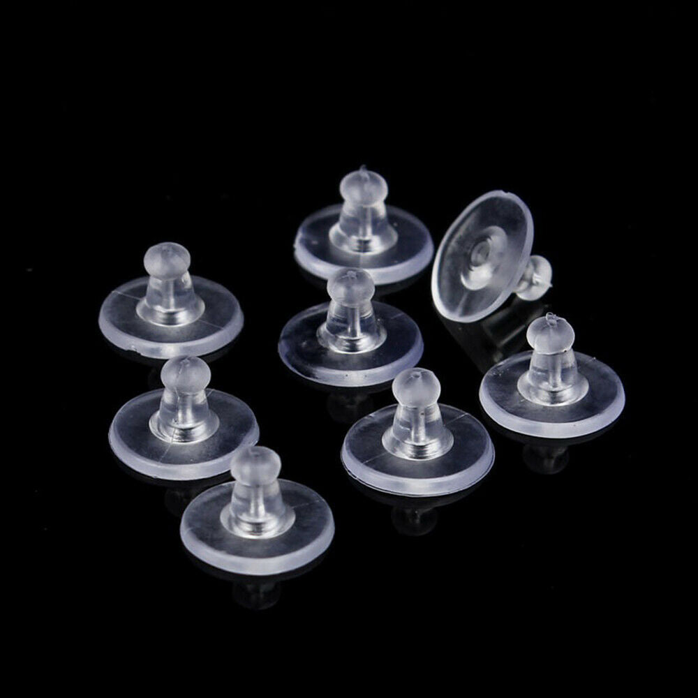 100pcs Silicone Earring Backs Clear Soft Rubber Ear Stud Blocked Stoppers 10mm