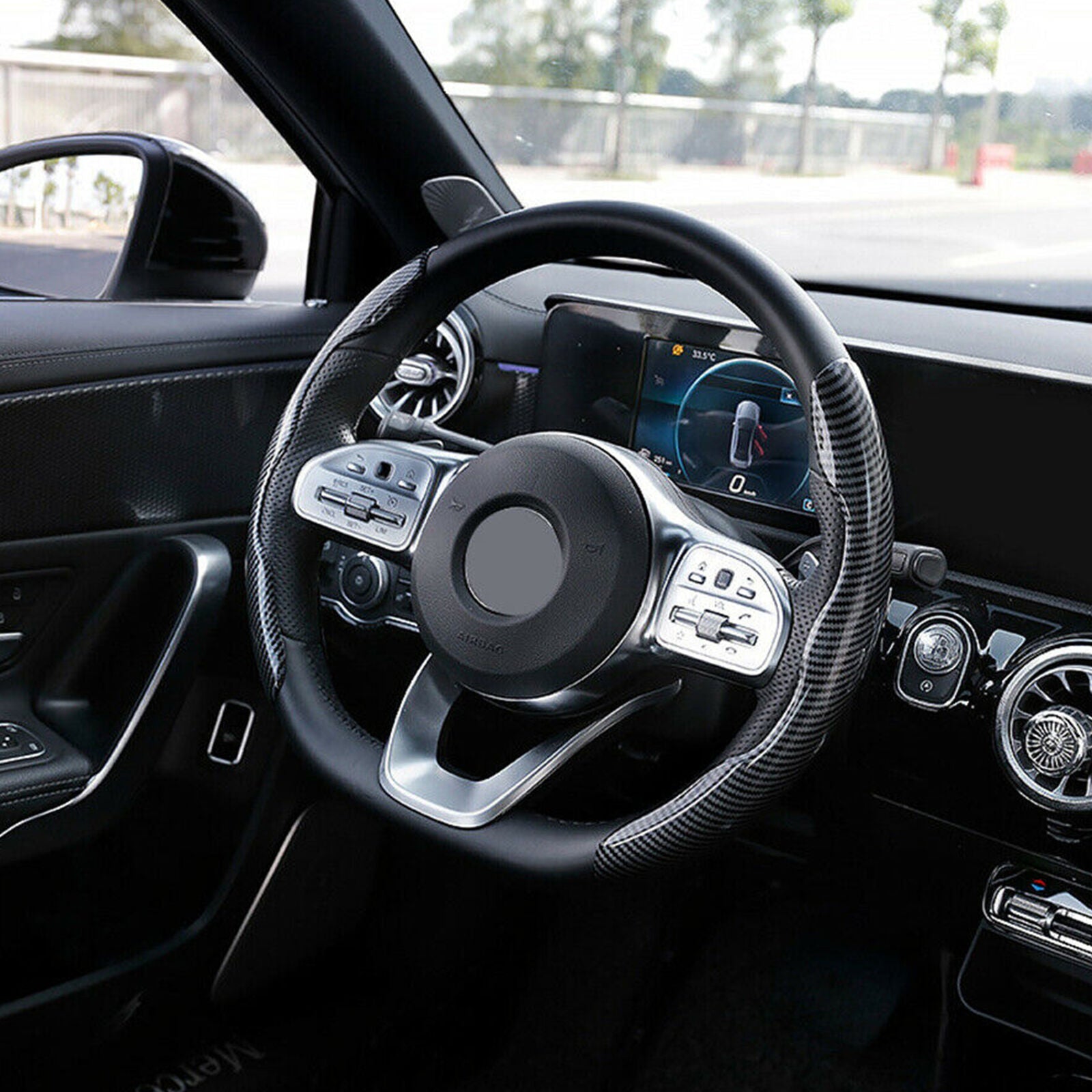 Carbon Fiber Look Universal Car Steering Wheel Booster Cover Non-Slip Accessory