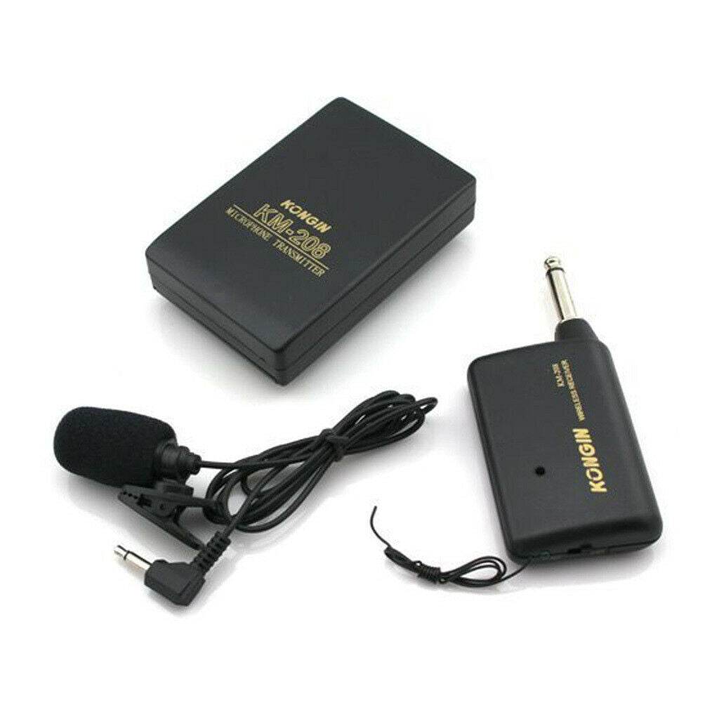 Wireless FM Transmitter Receiver Lavalier Condenser Microphone Mic