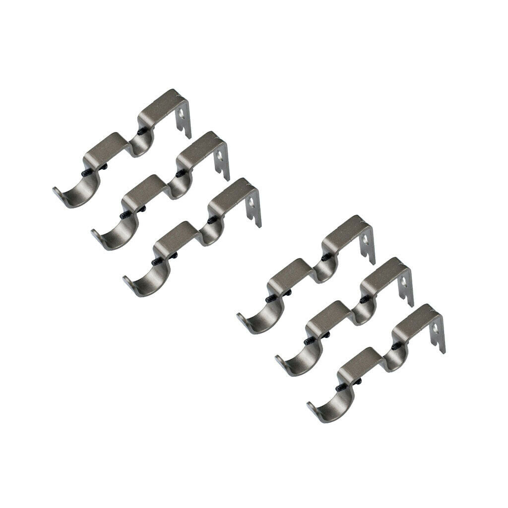 Gray 2 Set of 6Pcs Adjustable Window Drapery Double Curtain Rod Bracket Holder