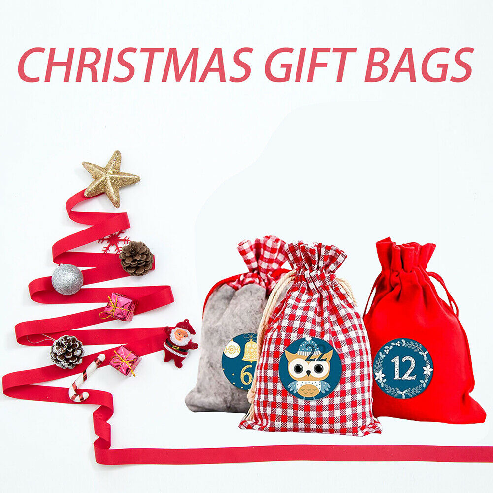 24pcs Christmas Advent Calendar Gift Bag 24 Days Hanging DIY Xmas New Year Decor