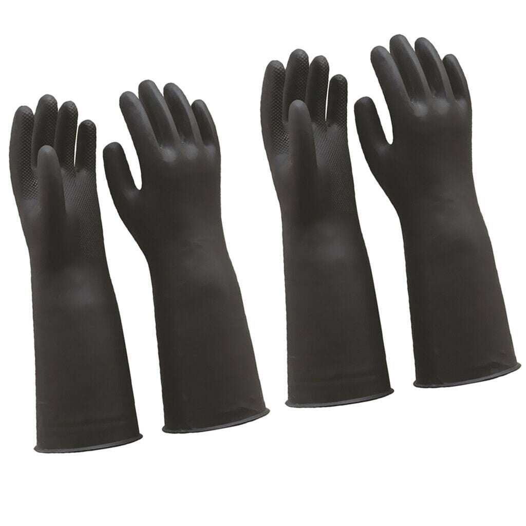 2 Pairs Heavy Duty Industrial Latex Rubber Gloves  Resistant Black 60cm