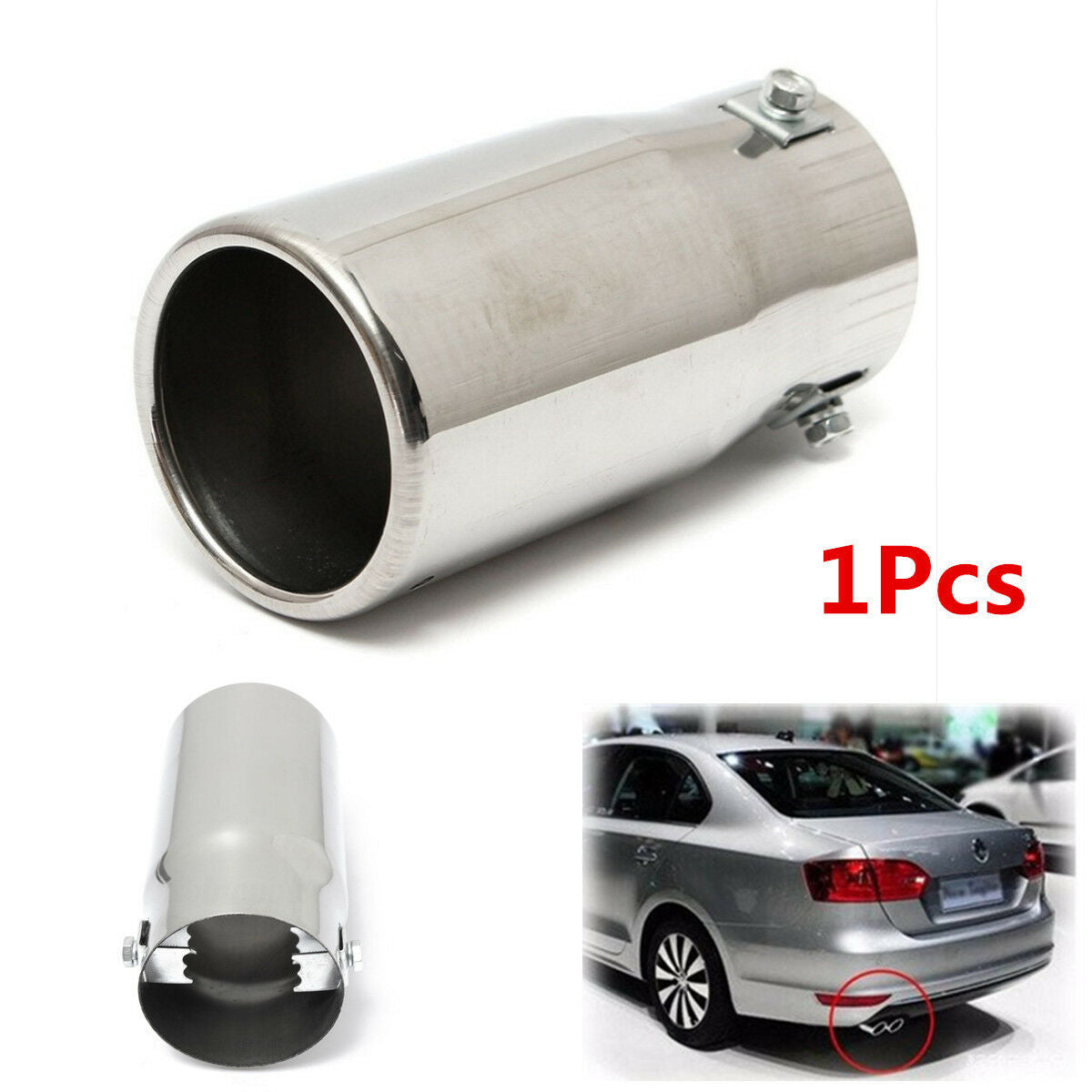 Universal Chrome Stainless Steel Round Exhaust Tail Pipe Tip Muffler Car Vehicle