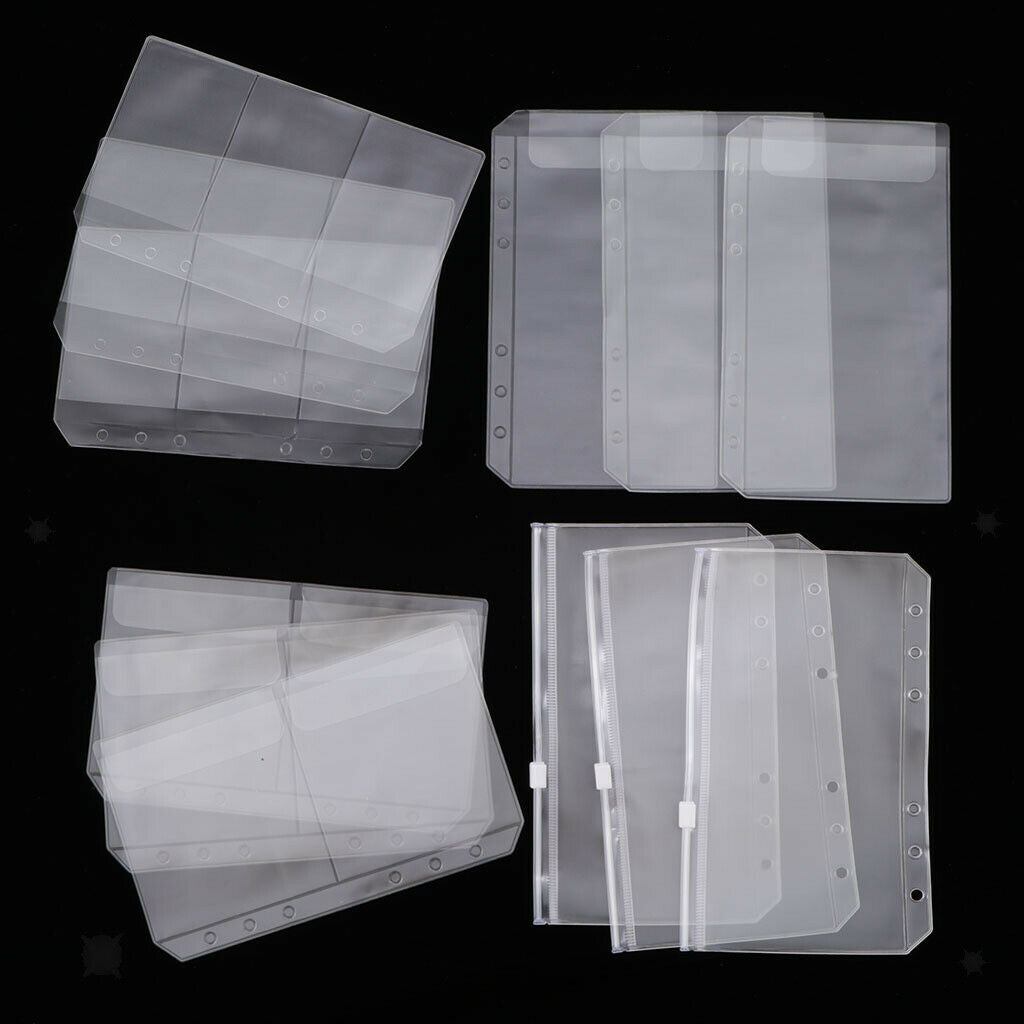 12pcs A6 Binder Pocket Zipper Folders Card Storage Bag Loose Leaf Pouch