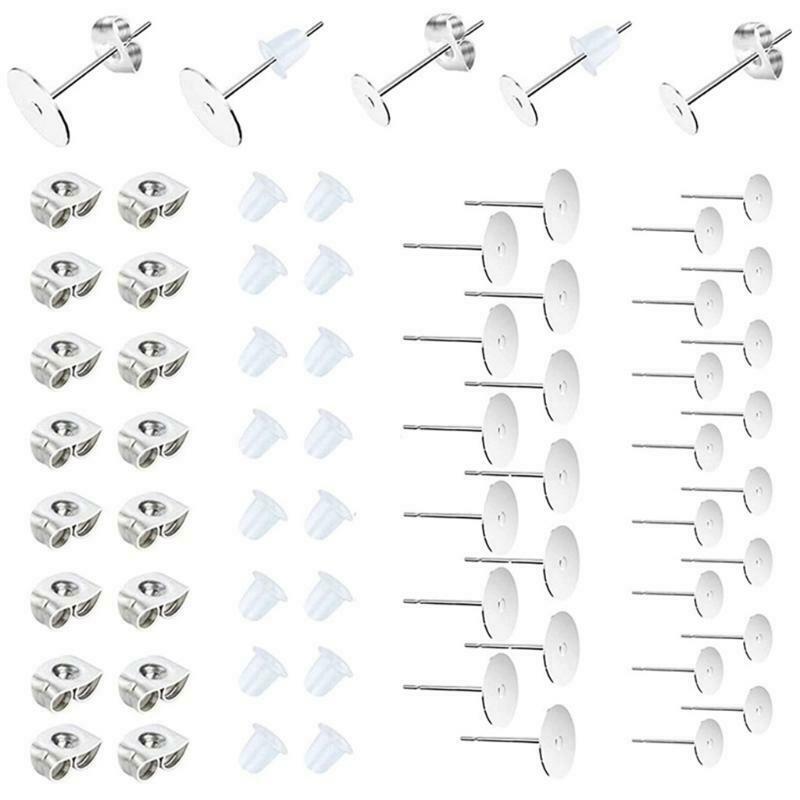 450 Pieces Earring Studs Posts Rubber Backs Blank Flat Pad for Making Jewelry