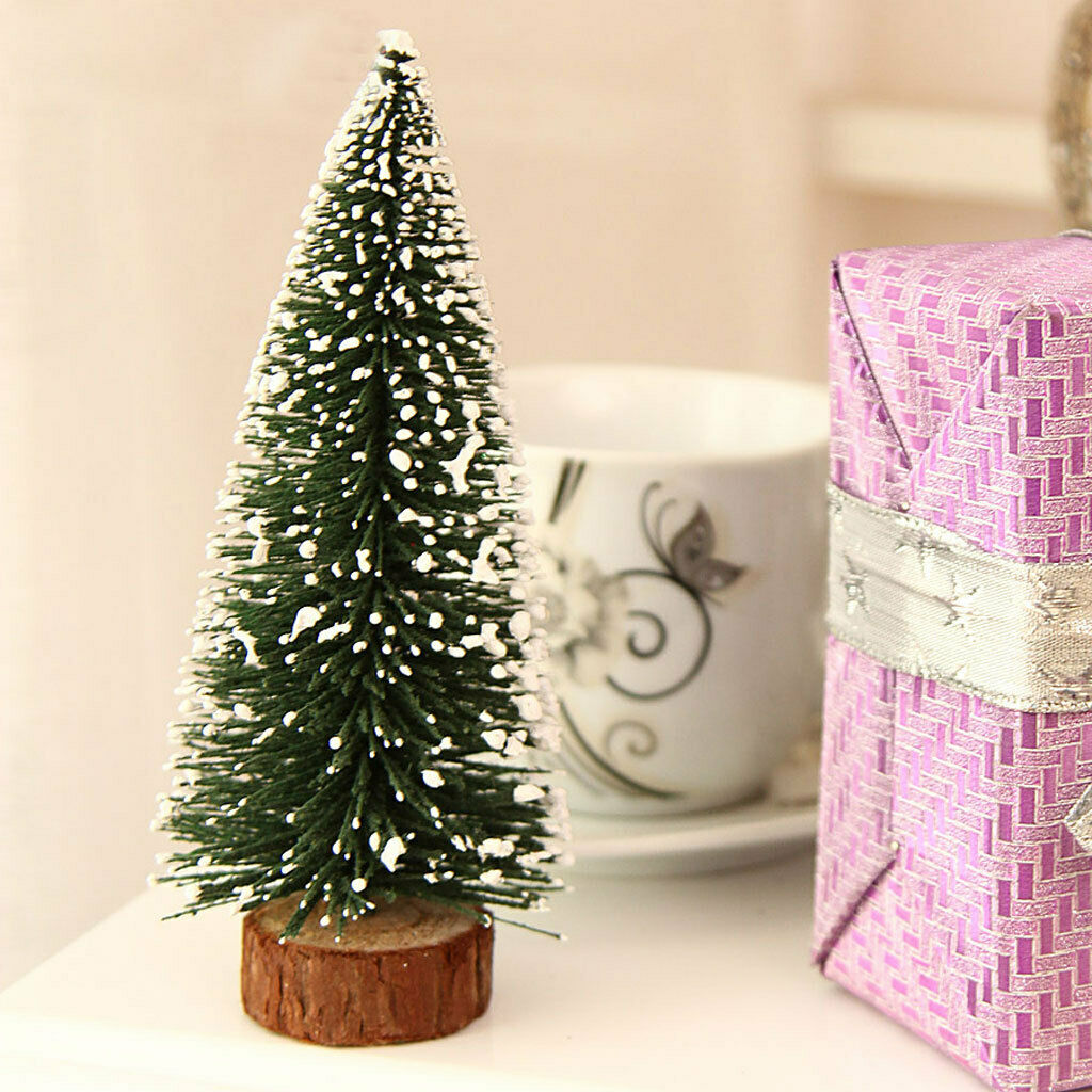 2 Pieces 20cm Trees with Wood Base Christmas Tree Set Tabletop Trees for