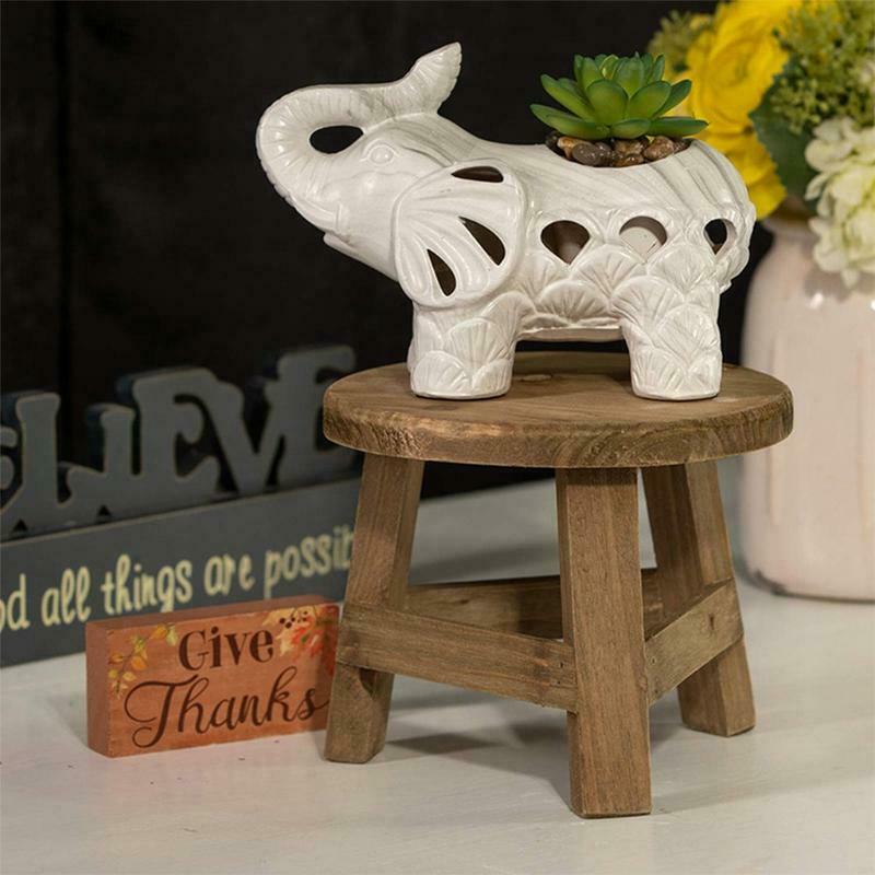 Mini Wooden Stool Display Stand Round Flower Shelf Bonsai Rack Garden Plant Pot
