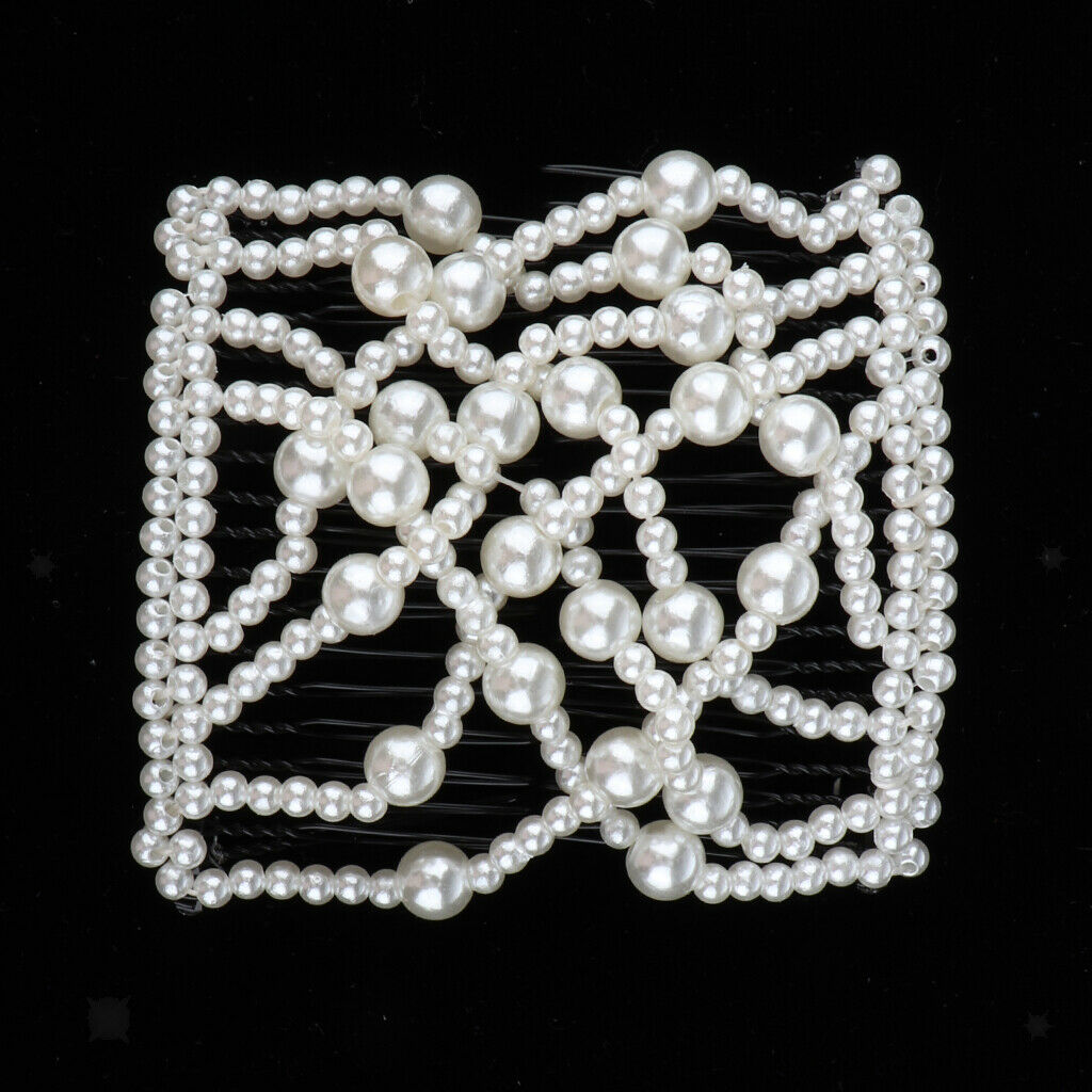Lovoski Hair Beauty Decoration Comb Stretchy Pearls Hairpin Bow Double Combs