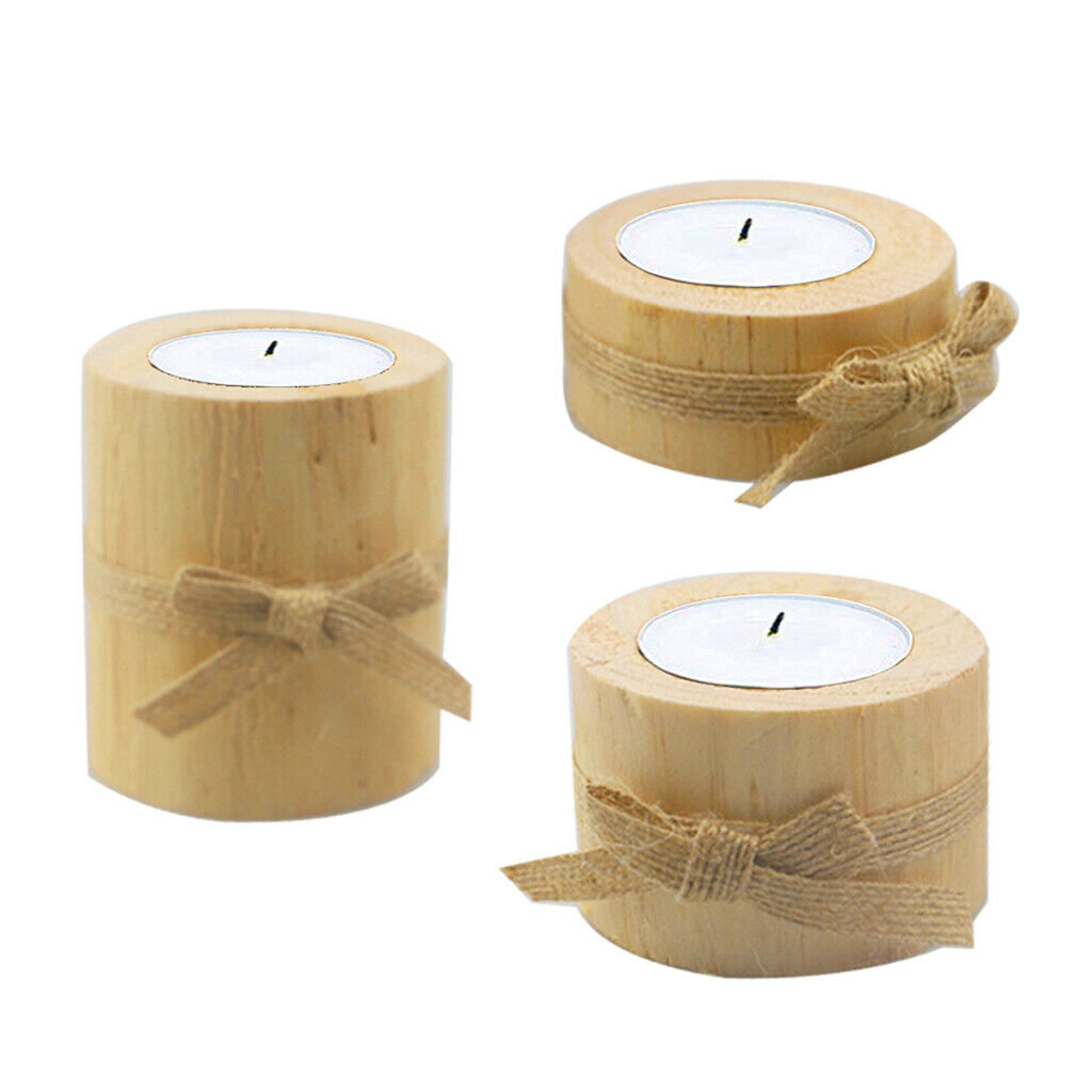 3pcs Retro Style Wooden Pillar Candle Holder Stand For Party Table Decor