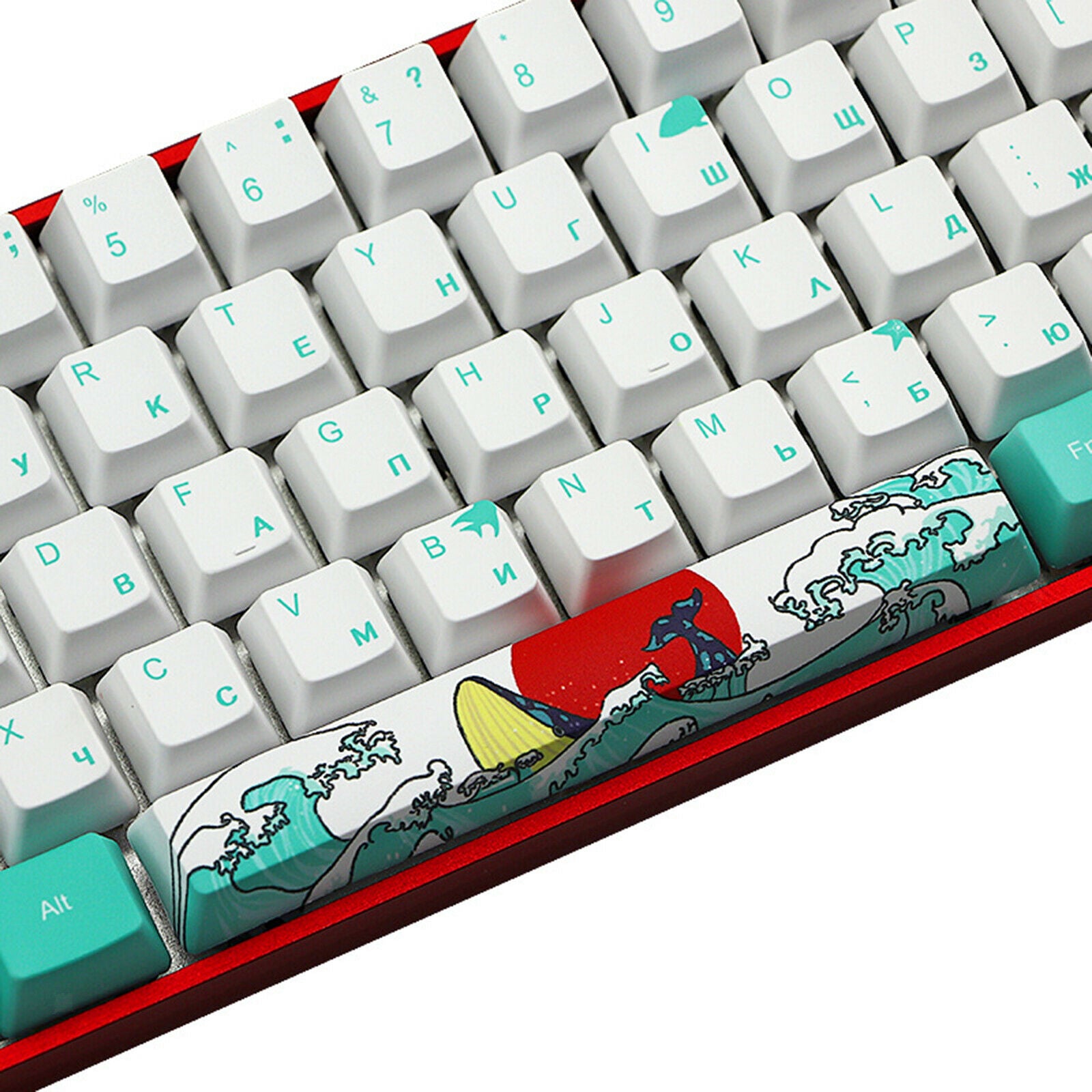 71 Keys Coral Sea Keycaps PBT Dye Sub Set For Cherry MX Keyboards Russian