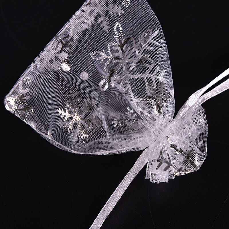 New100X Snowflake White Jewelry Candy Organza Pouch Wedding Favor Bag 7x9 cmOZBD