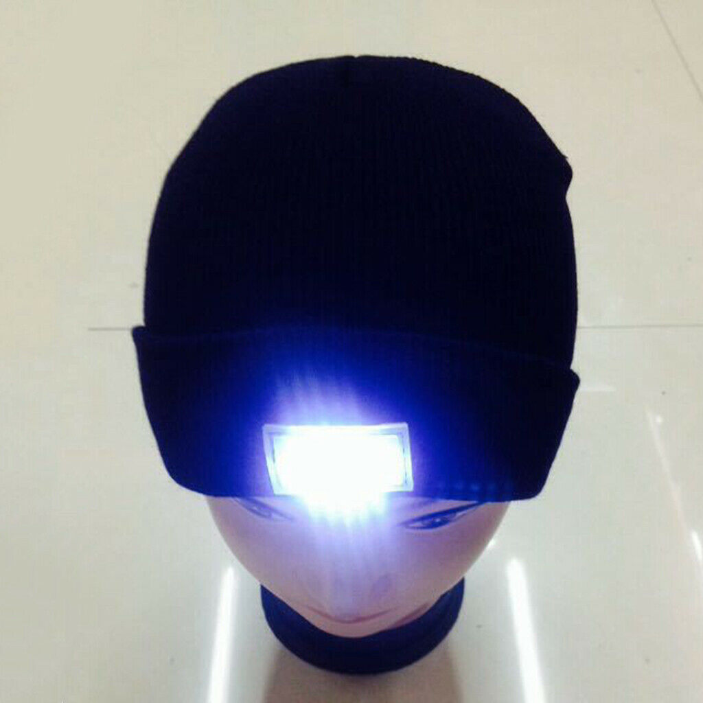 2-5pc LED Beanie Hat Winter Fall Knitted Running Hiking Camping black+white