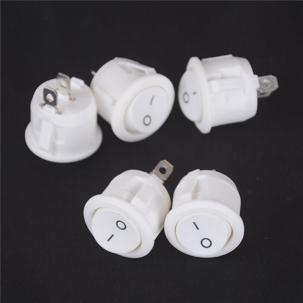 5x Mini Round White 2 Pin Terminal SPST ON-OFF Rocker Switch Snap-in 20mm 12V WF