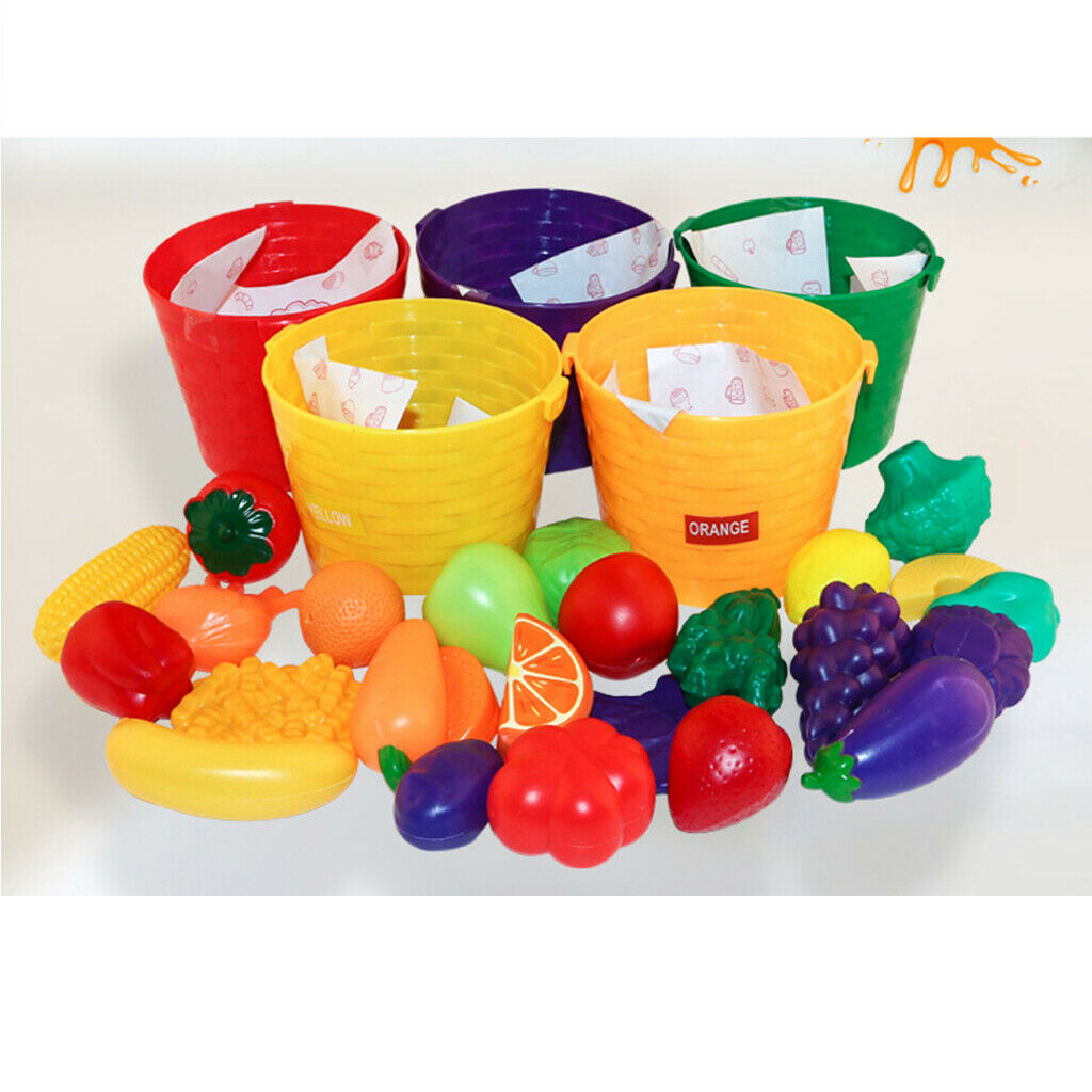 Creative Color Sorting 25pcs Fruits Vegetables & 5 Baskets Kids Pretend Play