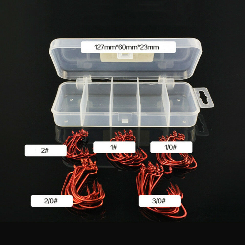 51 Pcs/Set Red Worm High Carbon Steel Fishing Hook For Texas Rig Soft Bait BDAU