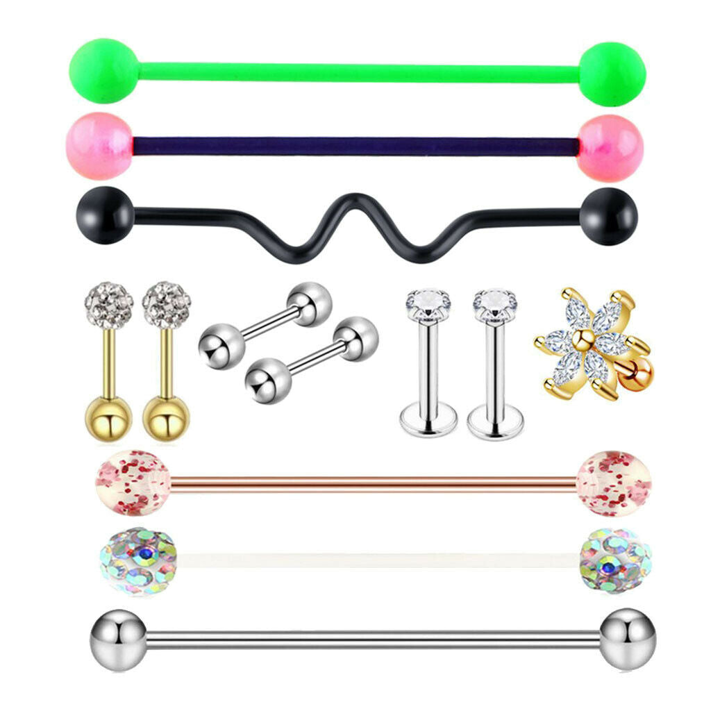 1 Set Nose Lip Tongue Eyebrow Tragus Navel Belly Ring Piercings Jewelry B-13Pcs