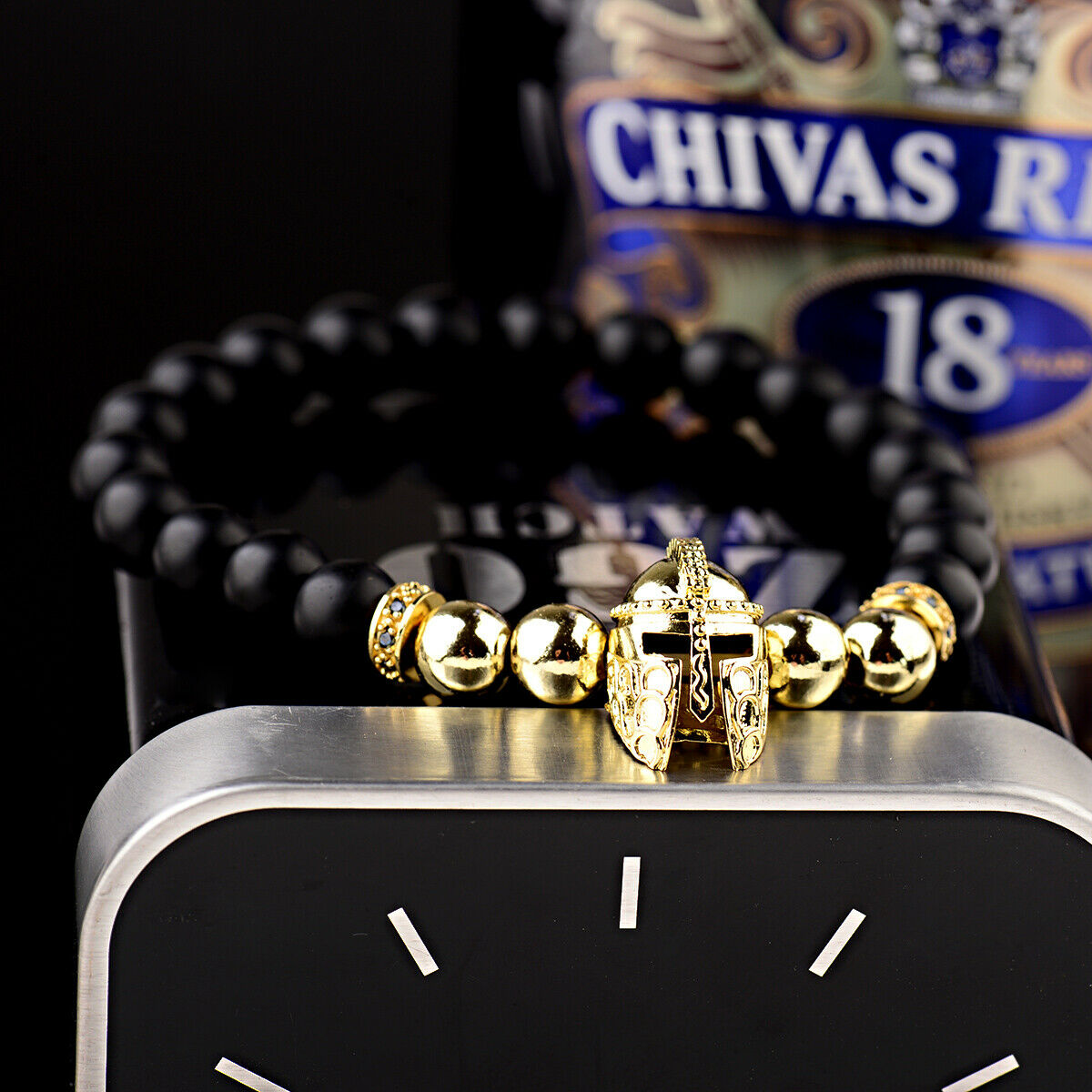 HOT Fashion Charm Bracelet Men Spartan Warrior Helmet Lava Stone Beaded Bracelet