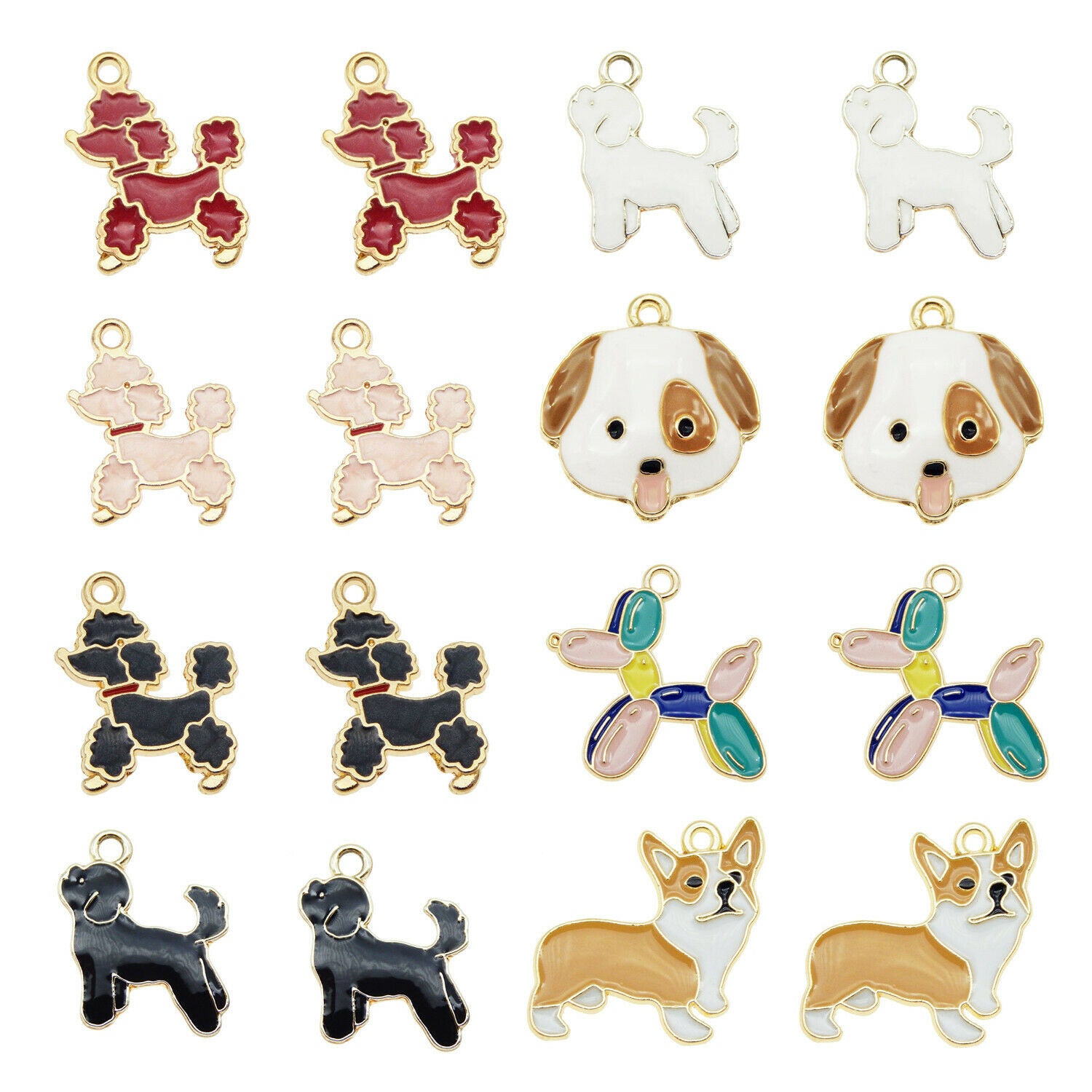 8 Pair Colorful Enamel Pet Dog Animal Charms Pendant Jewelry DIY Making Findings