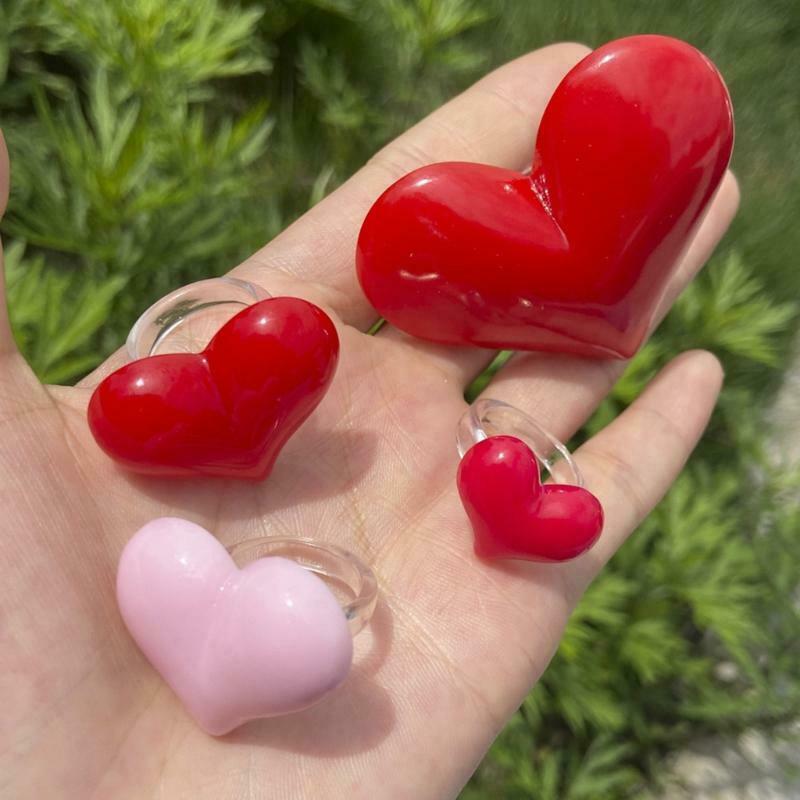 4 Pieces Red/Pink Peach Heart Ring Exquisite All-match Trend Jewelry