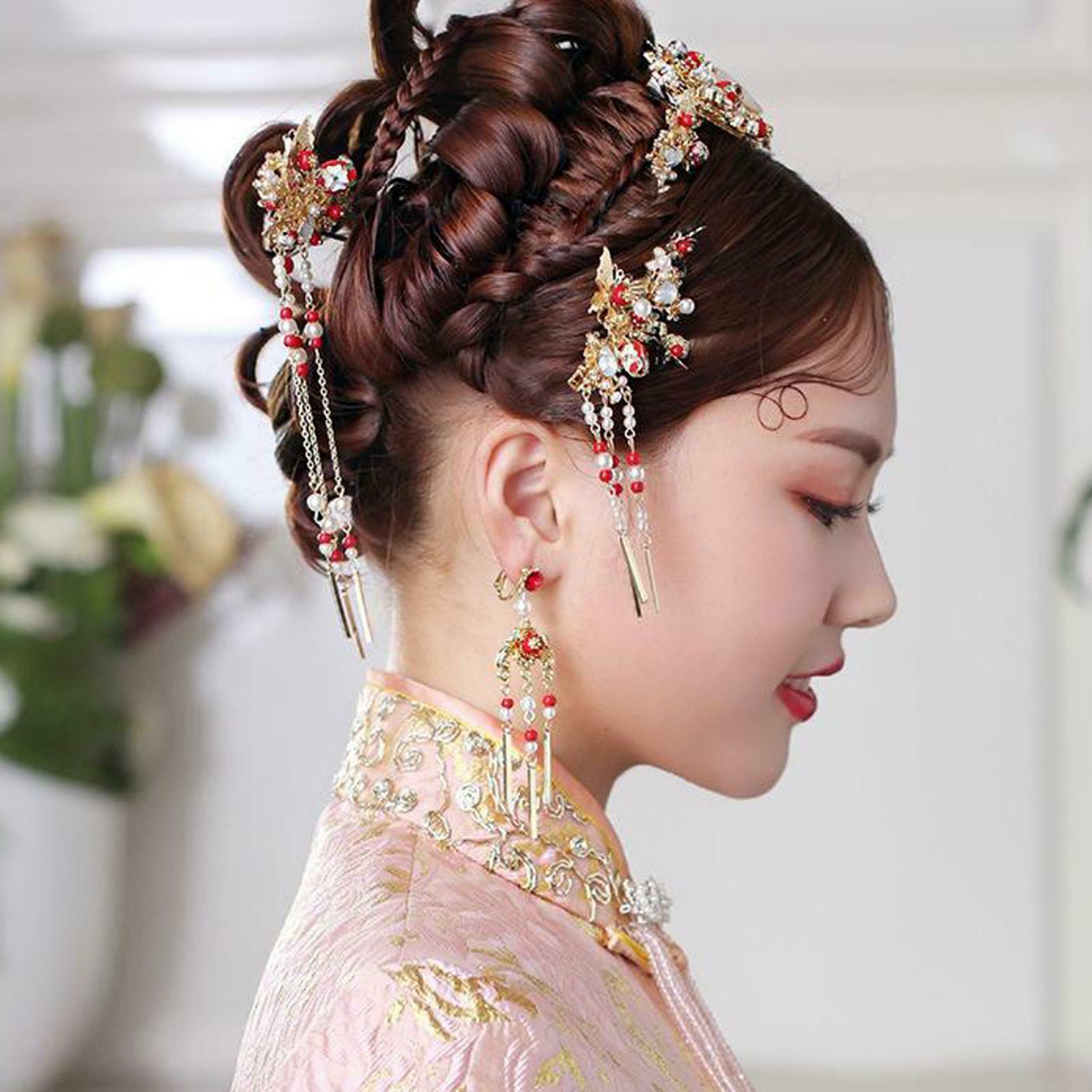 Handmade Chinese Golden Hairpin Head Jewelry Wedding Headdress Headwear