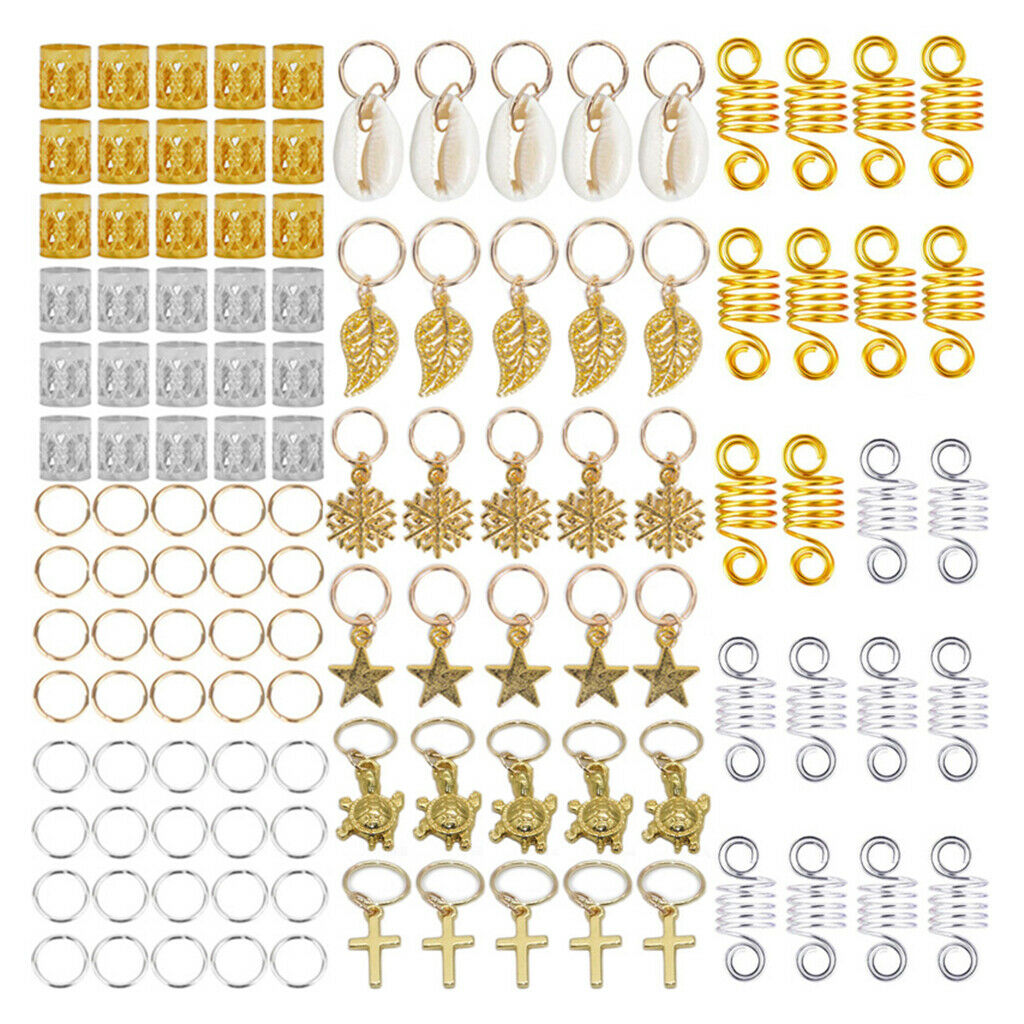 120Pcs Shell Snowflake Star Leaf hair Jewelry Braid Hoops for Braiding hair