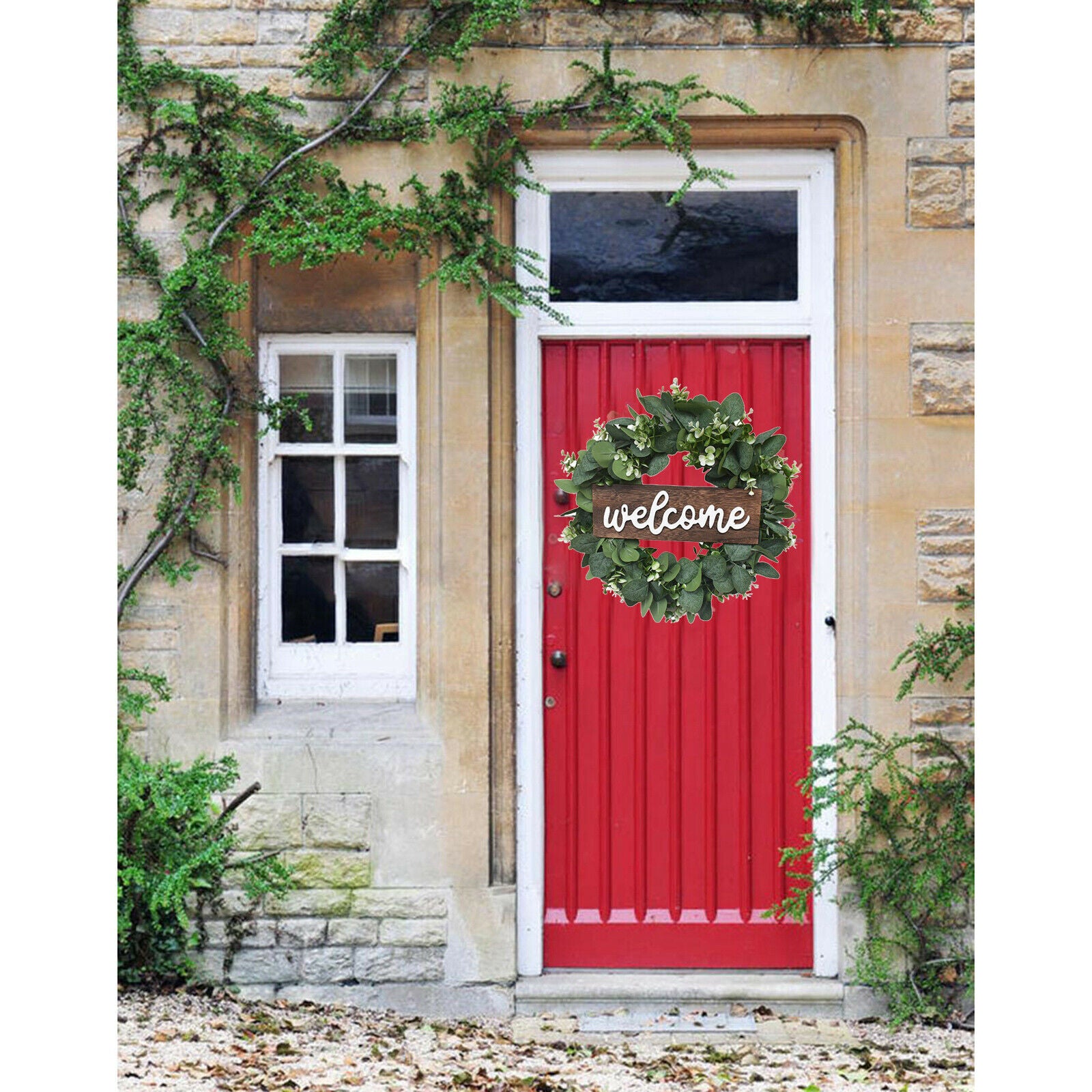 Welcone Greenery Wreath Garland for Farmhouse Home Door Wall Hanging Decor