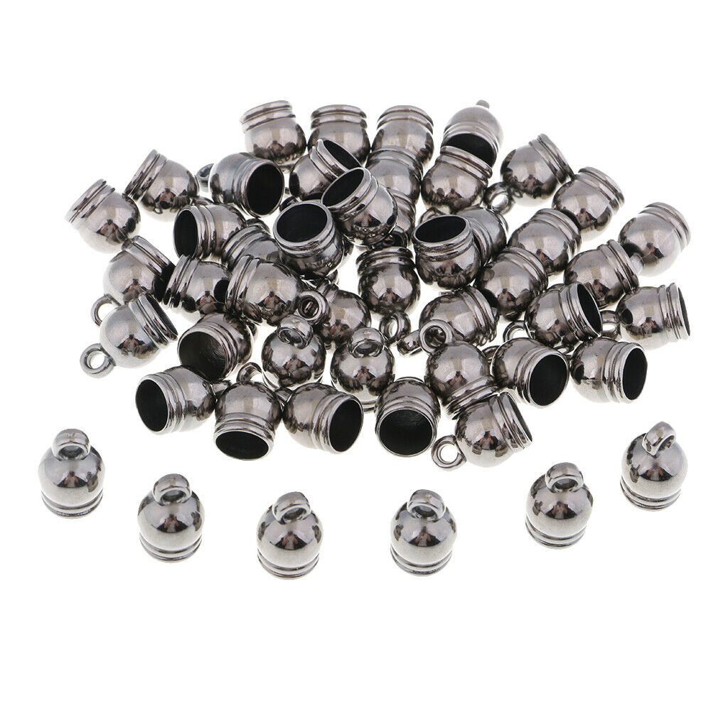 50pcs DIY Jewelry Bead Caps Cord End Caps Tassel Crimp Connector Grey 8mm