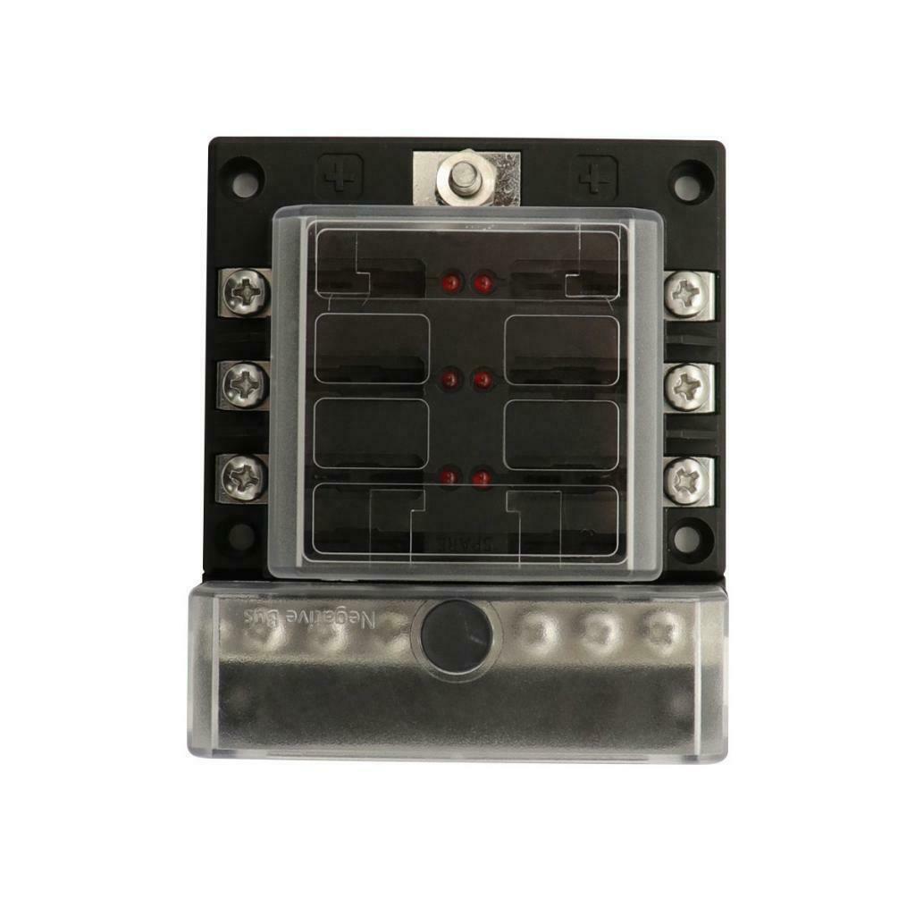 6-Way Blade Fuse Box Block Holder with LED Indicator 12V 32V RV Boat Pontoon