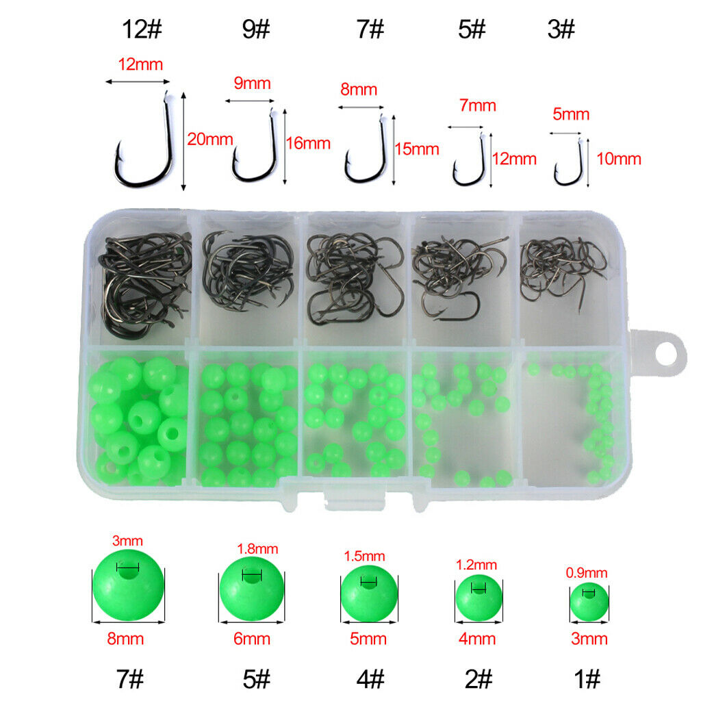 200pcs Luminous Glow Fishing Beads Barbed Hooks Set Fishing Beads Hook Kit