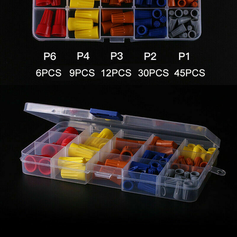 102pcs Wire Connector Twist Electrical Nut Spring Cap Assortment Kit Set P1~P6