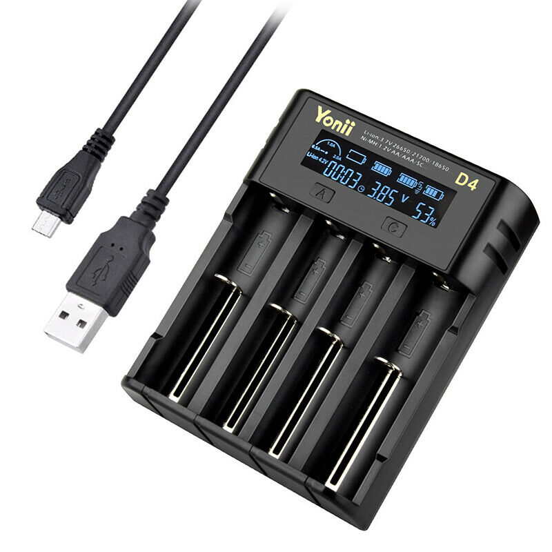 Intelligent LCD Charger 4 Slot For 18650 21700 26650 Lithium AA AAA Nimh Battery