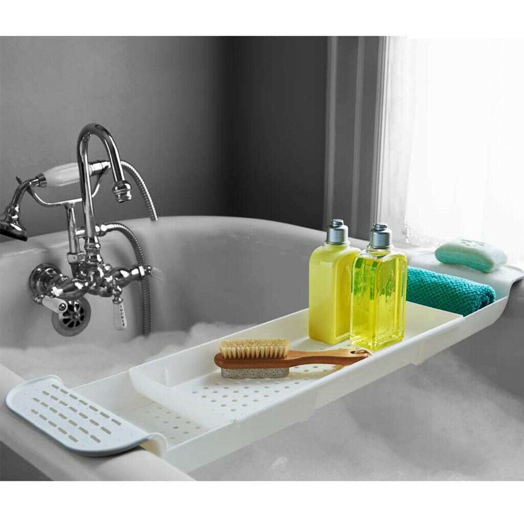 Plastic White Telescopic Bath Tray Rack Shelf