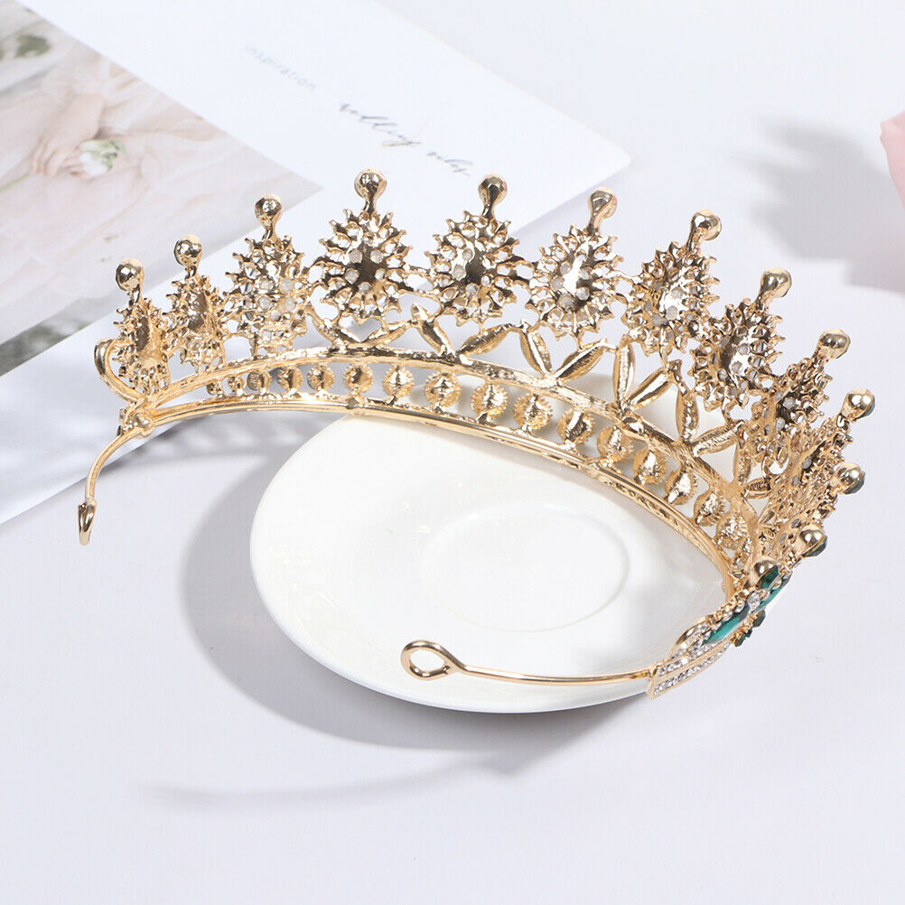 Luxury Green Crystal Baroque Diadem Rhinestone Bridal Crowns Pageant JewelryBDD