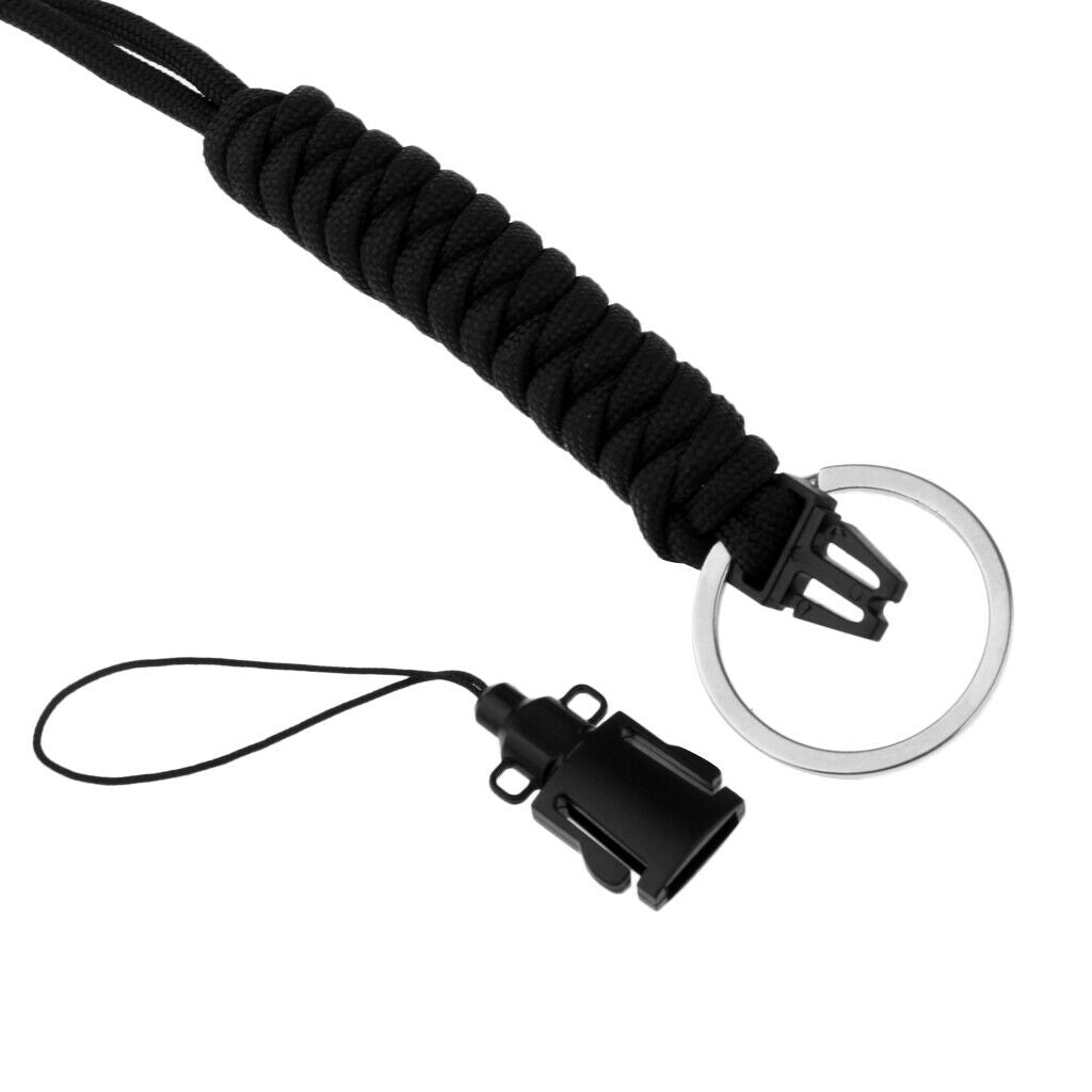 2X Utility Braided Lanyard Survival Paracord Keychain with Split Ring black