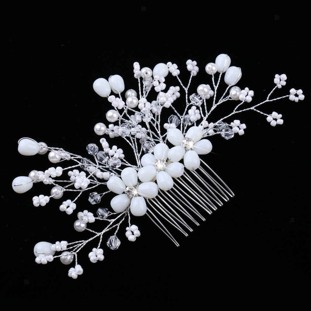 Bridal Wedding Party Flower Pearls Crystal Hair Comb Hair Jewelry Costume