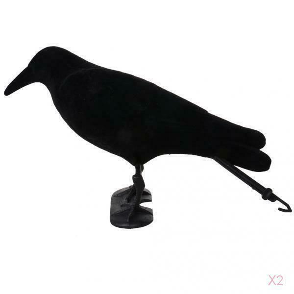 2 Pieces Garden Flocked Hard Plastic Black Crow Hunting Decoy Raven Halloween